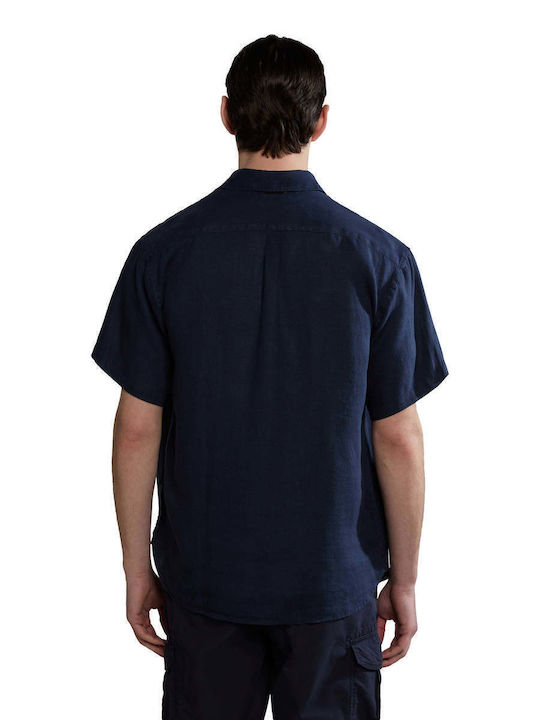 Glinen Kurzärmlig Hemd Blue