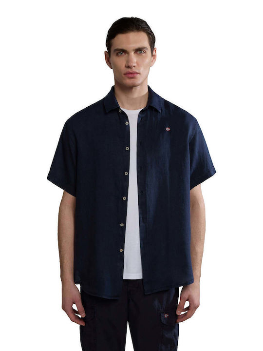Glinen Kurzärmlig Hemd Blue