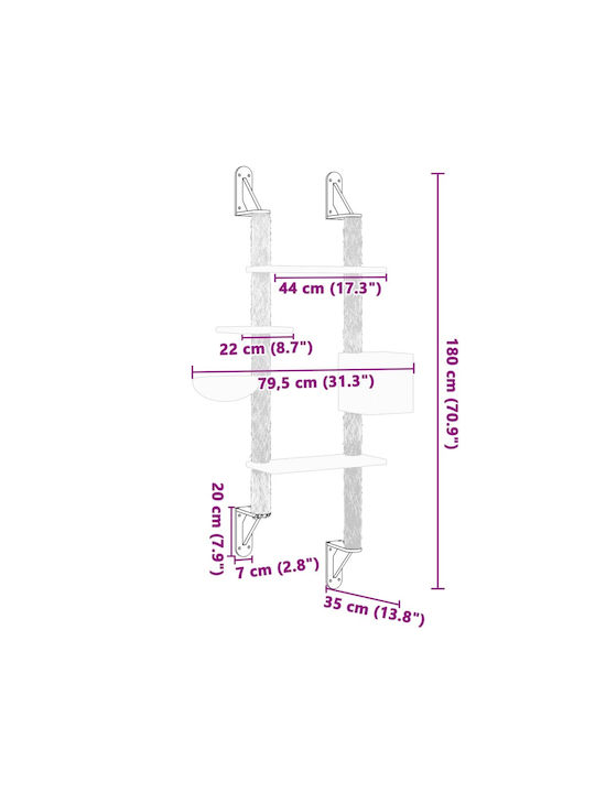 vidaXL Scratching Post Cat Trees Gray Wall Mounted 4 levels 79.5x35x180cm