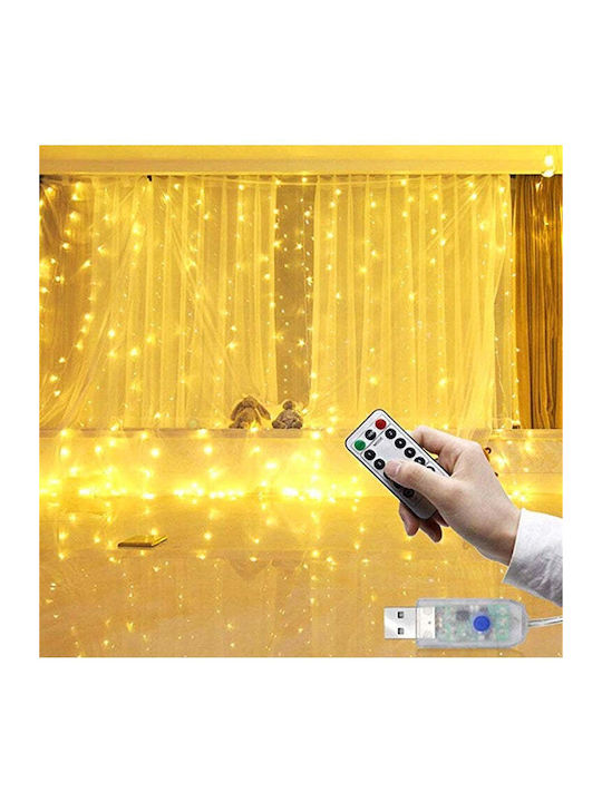 200 Λαμπάκια LED 3μ. x 200εκ. Θερμό Λευκό USB τύπου Κουρτίνα