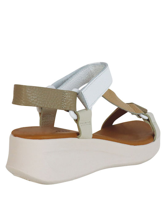 Women's Leather Platform Shoes Beige