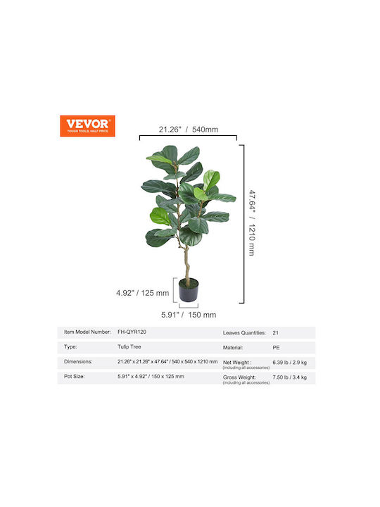 Vevor Artificial Plant in Pot Green 121cm