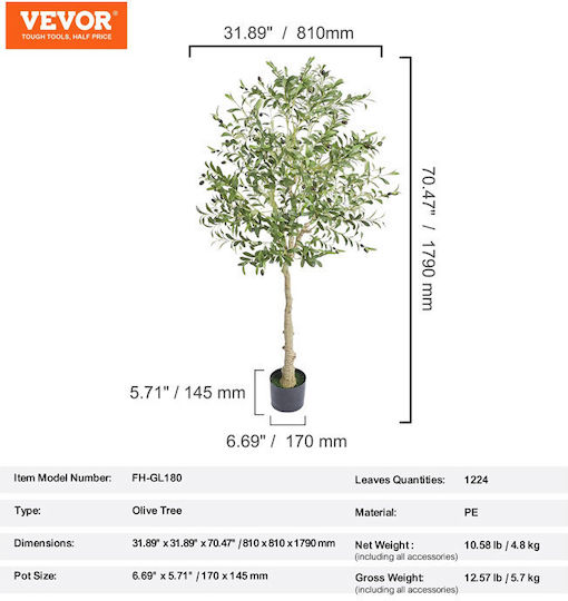 Künstliche Pflanze im Topf Olive Grün 179cm Vevor