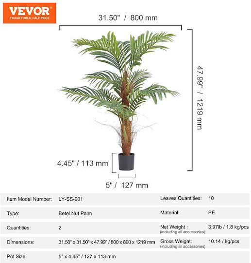 Artificial Outdoor Tree Palm Tree Green 121.9cm 2pcs Vevor