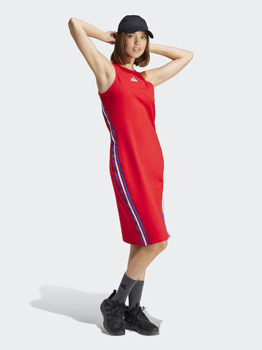 Summer Midi Dress with Tearing Red