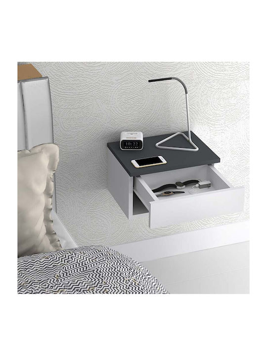 Mary Wooden Bedside Table Ανθρακί / Λευκό 40x30x23cm