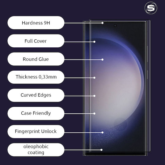 Sonique 2.5D 0.33mm Full Face Tempered Glass Μαύρο (Galaxy S23 Ultra)