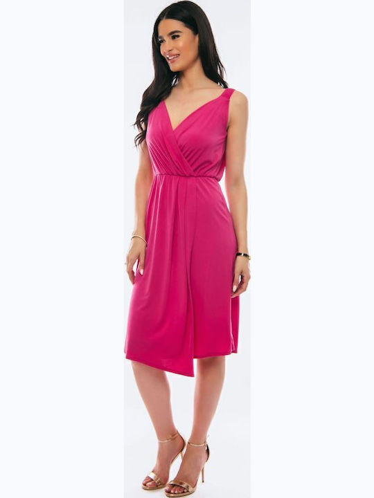 Summer Midi Evening Dress Wrap Fuchsia