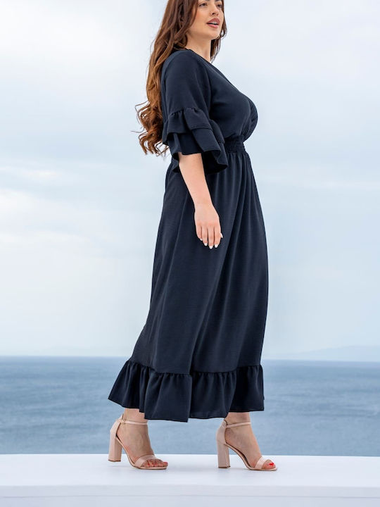 Lovesize Καλοκαιρινό Midi Φόρεμα Κρουαζέ με Βολάν Μαύρο