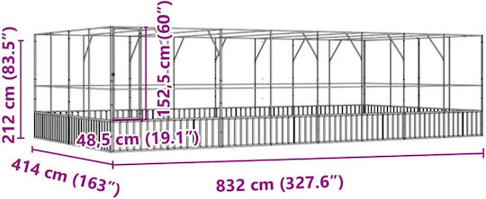 vidaXL Κλουβί Πτηνών 832x414x212εκ. Ασημί