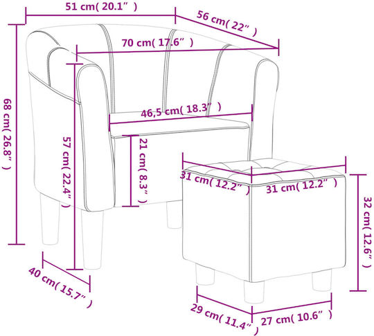 Фотьойл С поставка за крака Purple 70x56x68см