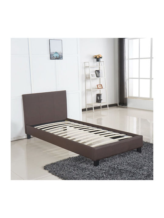 Azalea Bett Einzelbett Mit Kunstleder bezogen Dark Brown für Matratze 90x200cm