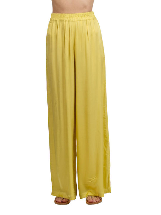 Aggel Pantaloni de damă Satin Pantaloni YELLOW SS00019F