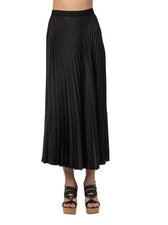 Aggel Satin Pleated Midi Skirt Black