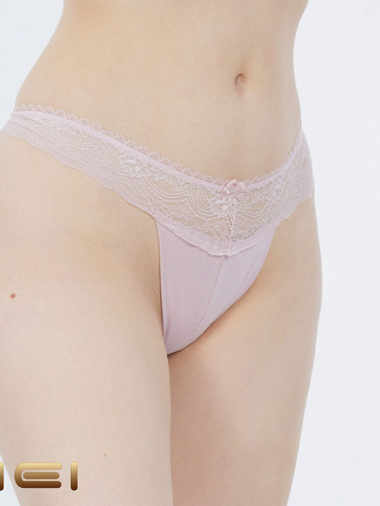 MEI Baumwolle Damen Slip mit Spitze Rosa