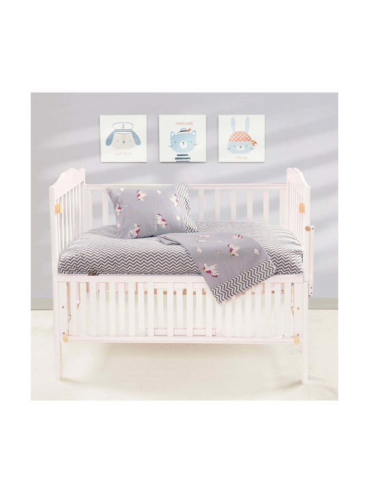 Beauty Home Art 5181 Baby Sheets Set Crib Cotton Satin Fitted Gray 70x140cm