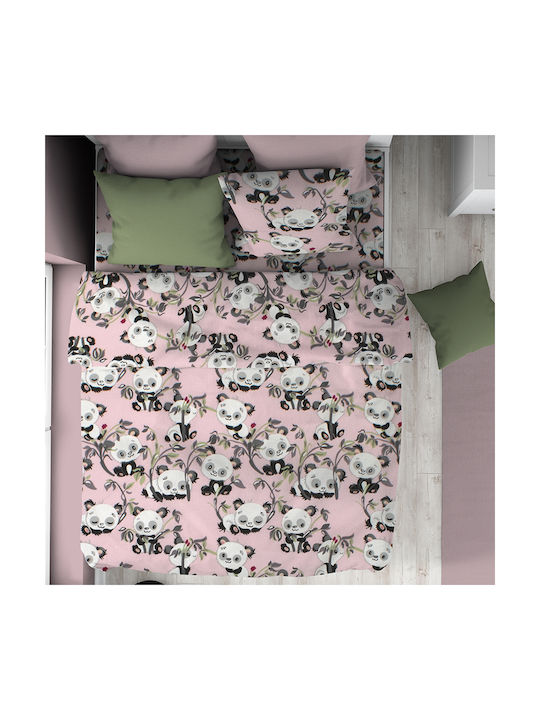 Dimcol Σετ Μονά Panda Bear Pink 160x240cm
