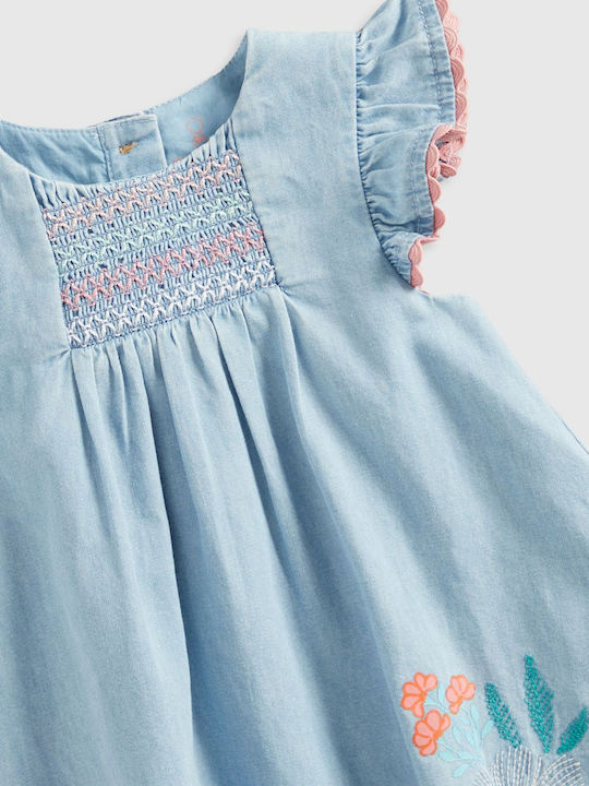 Rochie Fete Fără Mâneci Denim Set Cu Chilot Cu Accesorii Albastru Deschis