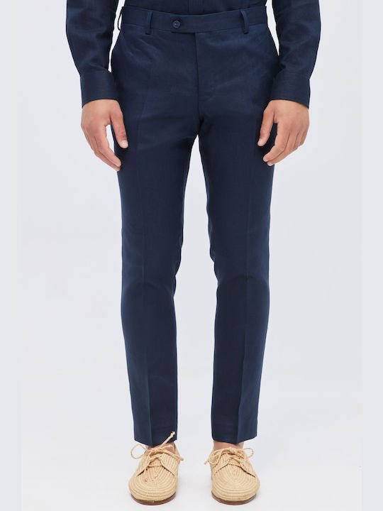 Navy Blue Linen Slim Fit Suit Aristoteli Bitsiani