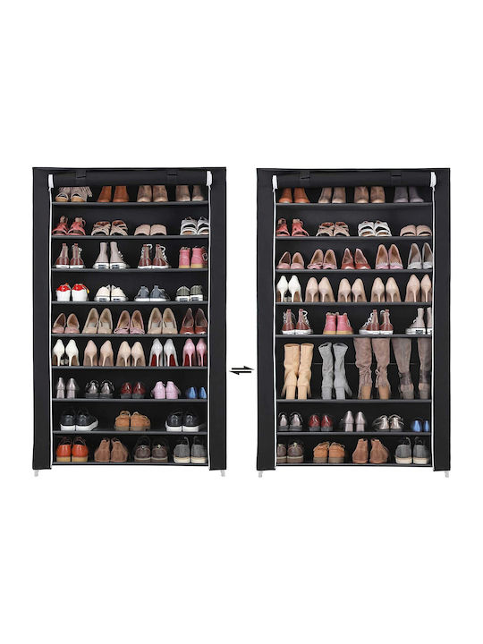 Stoff Schuhschrank mit 9 Regalen Schwarz L100xW28xH162cm
