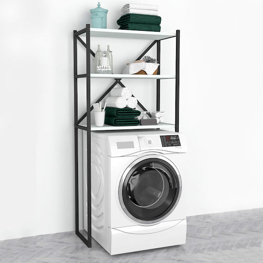 Megapap Mindy Boden Badezimmerregal Metallisch mit 3 Regalböden 66x34x160cm Black/White