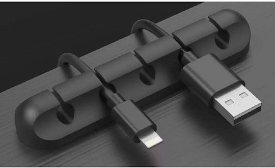 Cable Organizer Flippy Cable Clips Double Adhesive Fixation Silicon 5 Slots Black