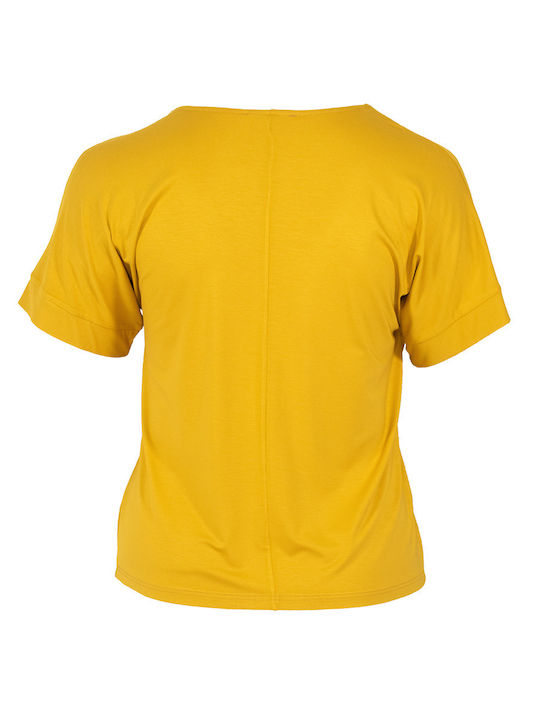 Didone Women's Blouse Short Sleeve with V Neckline Yellow