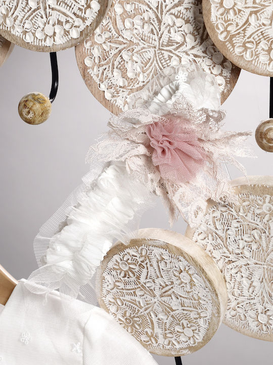 New Life Beige Baptism Clothes Set with Hair Accessories Cardigan & Dress Made of Lace 3 Pieces