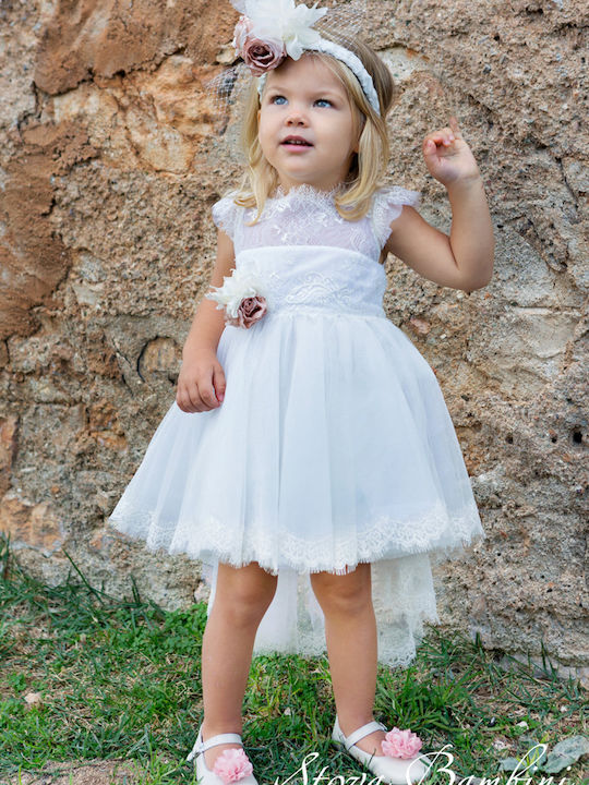 Stova Bambini G6 White Baptism Clothing Set with Hair Accessories & Dress made of Lace 2pcs