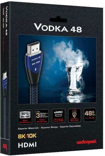 Audioquest Vodka 48 HDMI 2.1 Ultra High Speed 48Gbps 4K 120Hz HDR VRR Cable HDMI male - HDMI male 1m Ασημί