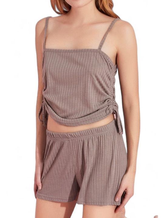 PijaMood Sommer Damen Pyjama-Set Light Brown