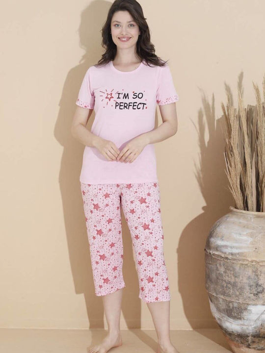 Damen Capri Kurzarm Pyjama 10668 Rosa