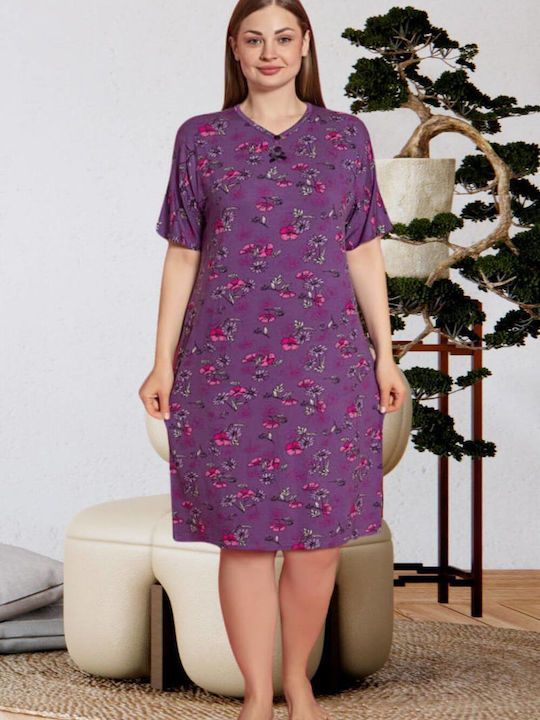 Homewear-Kleid mit kurzen Ärmeln R5158, Mehrfarbig