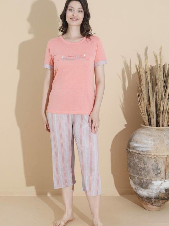 Women's Capri Pajamas Short Sleeve 10680 Coral