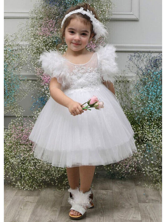 Mi Chiamo Alb Set de Haine de Botez cu Accesorii pentru păr & Rochie din Tulle 2buc