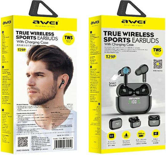 Awei T29P In-ear Bluetooth Handsfree Ακουστικά με Αντοχή στον Ιδρώτα και Θήκη Φόρτισης Μαύρα