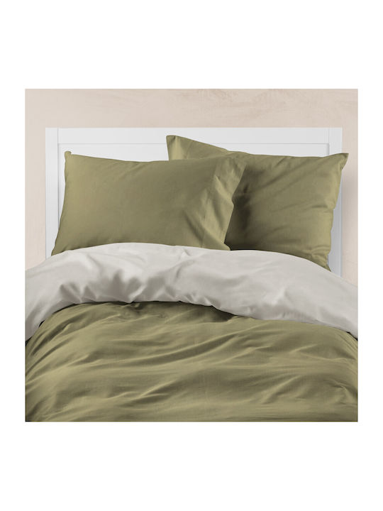 Borea Solid Single Cotton Duvet Cover 160x240 Χακί-Γκρι