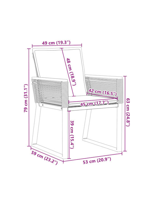 Outdoor Chair Rattan Black with Cushion 2pcs 45x42x79cm