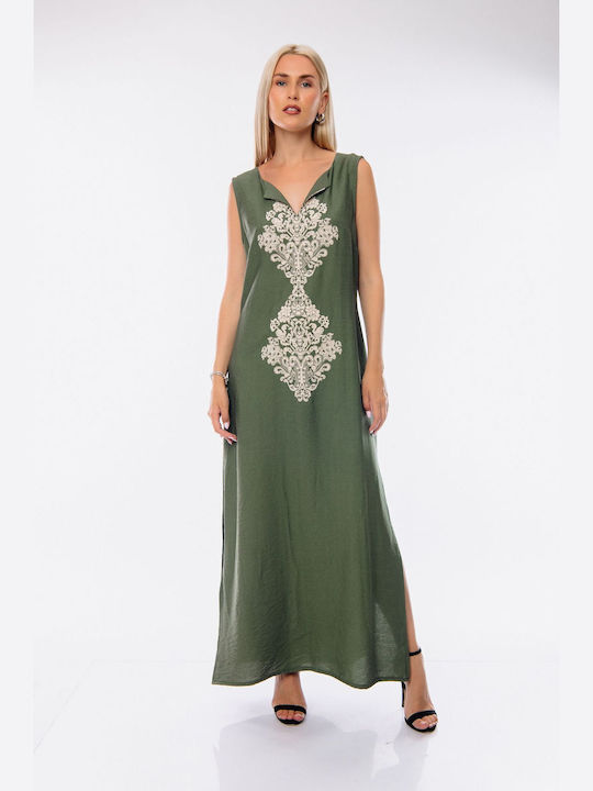 Donna Martha Sommer Maxi Kleid mit Schlitz Khaki