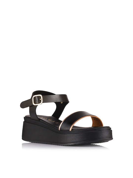 Tomas Shoes Leather Women's Sandals with Ankle Strap Black