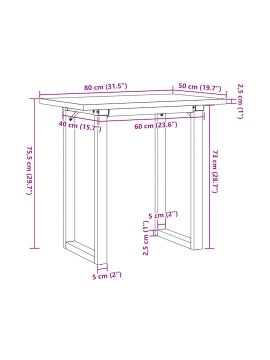 Table Dining Room from Solid Wood & Metal Coffee 80x50x75.5cm