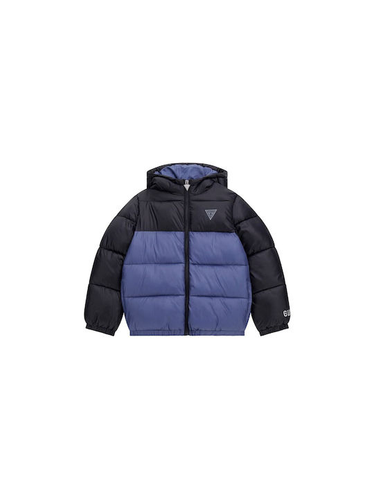 Guess Kids Quilted Jacket with Hood Blue