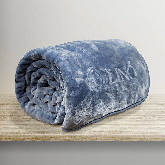 Lino Home Vellut Κουβέρτα Βελουτέ Υπέρδιπλη 220x240εκ. Blue