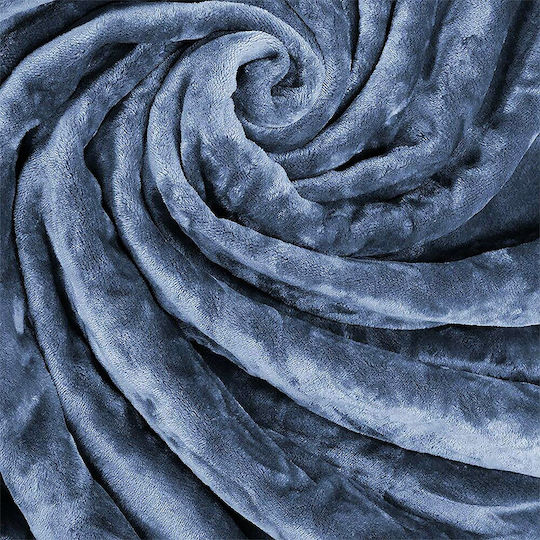 Lino Home Vellut Κουβέρτα Βελουτέ Υπέρδιπλη 220x240εκ. Blue