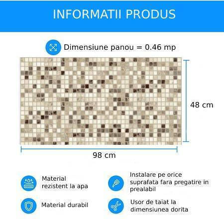 3D Стенен Панел от PVC с Лепило Бежов 98x48x0.3см