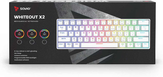Savio WHITEOUT X2 Gaming Mechanical Keyboard 60% with Outemu Red switches and RGB lighting (English US) White