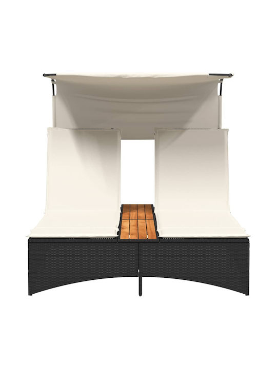 Liegestuhl Doppelter Rattan mit Kissen & Sonnenschirm Schwarz 136x202x140cm.