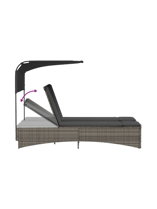 Liegestuhl Doppelter Rattan mit Kissen & Sonnenschirm Gray 136x202x140cm.