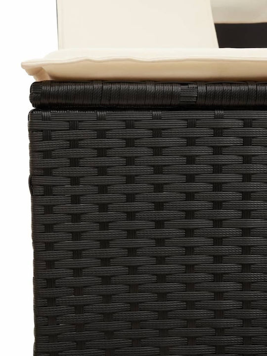 Liegestuhl Doppelter Rattan mit Kissen & Sonnenschirm Schwarz 136x202x140cm.
