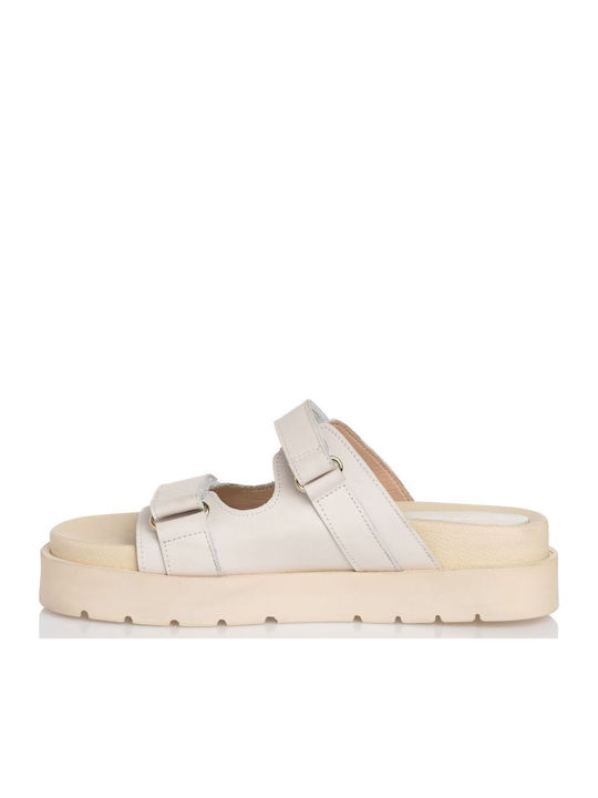 Leather Women's Flat Sandals in White Color